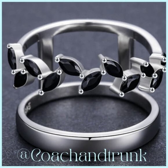 Black Spinel Marquise Prong Set Silver Hyperbole Ring NWT Size 7 - Picture 3 of 5